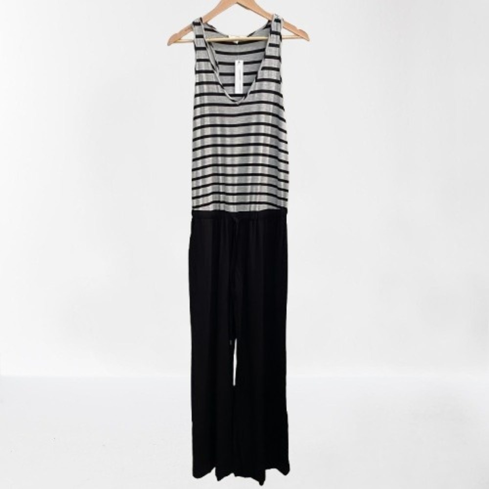 NEW Drew Anthropologie Striped Sleeveless Jumpsuit Wide Leg Grey Black‎ Small